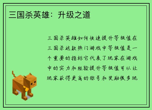 三国杀英雄：升级之道