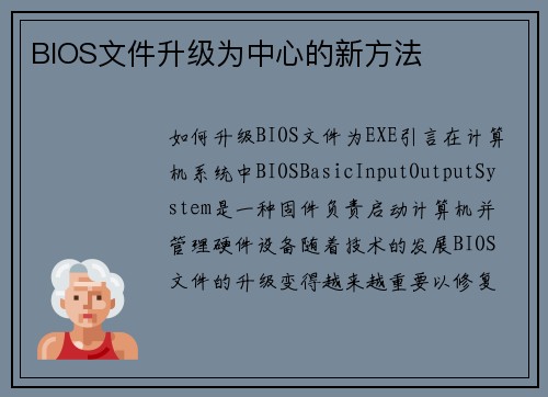 BIOS文件升级为中心的新方法